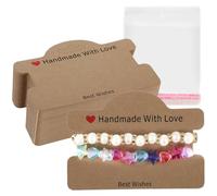 JJUNW 100 biglietti da esposizione per bracciali, confezione per piccole imprese, 9,93 x 7,1 cm, biglietti da appendere con sacchetti trasparenti per la vendita di collane e orecchini (marrone)
