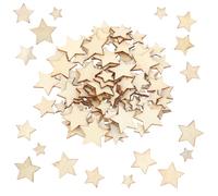 JJUNW 100 Stelle Ornamentali in Legno Non Finito, Dimensioni Assortite, Sagome Vuote, Pezzi Grezzi, Decorazioni Naturali per Natale, Matrimoni, Feste Fai Da Te