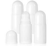 JJUNW 4 bottiglie vuote a rullo da 50 ml con sfere in plastica, ricaricabili, a prova di perdite, colore bianco, contenitori con tappo, per oli essenziali, profumi, cosmetici (rotondi)