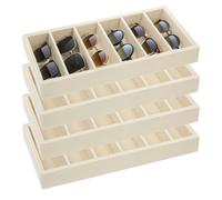 JJUNW 4 vassoi organizer per occhiali da sole, 6 griglie in velluto per occhiali da sole, impilabili, organizer per gioielli, occhiali, gioielli, orologi (beige)