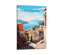 JJUPUV Taormina Italy - Poster vintage con stampa su tela, decorazione artistica da parete, decorazione moderna per la casa, idea 20 x 30 cm