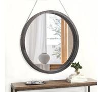 JJUUYOU Grande specchio circolare da parete 50 cm, stile rustico, con cornice in legno, decorazione per ingresso, soggiorno, camera da letto, salvaspazio, grigio rustico