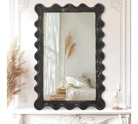 JJUUYOU Grande specchio irregolare, asimmetrico, 70 x 50 cm, moderno specchio da parete da appendere per bagno, camera da letto, soggiorno, corridoio, montaggio a parete, trucco e condimenti, nero