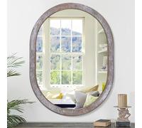 JJUUYOU Grande specchio ovale da parete da appendere, specchio ovale per soggiorno, ingresso, camera da letto, orizzontale o verticale, marrone