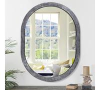 JJUUYOU Grande specchio ovale in legno da parete con cornice in legno specchio da bagno 45 × 65 cm specchio nero rustico per vanità soggiorno ingresso camera da letto, nero