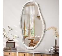 JJUUYOU Specchio da parete irregolare, asimmetrico, cornice in legno, moderno specchio da appendere per bagno, camera da letto, soggiorno, corridoio, montaggio a parete, grande specchio bianco 75 x 45