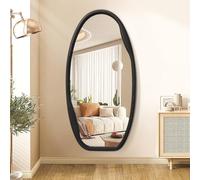 JJUUYOU Specchio da parete irregolare, con cornice in legno nero, 100 x 50 cm, grande, asimmetrico, da appendere, moderno, orizzontale o verticale, per soggiorno, bagno, ingresso, camera da letto