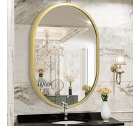 JJUUYOU Specchio ovale con cornice in metallo moderni specchi da bagno da parete 50 × 40 cm piccolo specchio da parete in lega di alluminio decorativo per soggiorno camera da letto corridoio corridoio