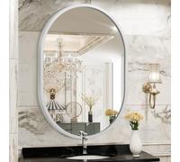 JJUUYOU Specchio ovale da bagno con cornice in metallo, moderno specchio da appendere per parete, 40 x 30 cm, piccolo specchio con cornice in lega di alluminio, decorativo, per bagno, soggiorno