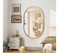 JJUUYOU Specchio ovale da parete con cornice in metallo, piccolo specchio circolare per bagno, specchi da bagno per parete, cornice in legno, 61 x 91,4 cm, specchio per trucco, per ingresso, soggiorno