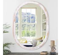 JJUUYOU Specchio ovale da parete per bagno, con cornice in legno, specchio ovale da parete, per bagno, soggiorno, ingresso, camera da letto, orizzontale o verticale, bianco