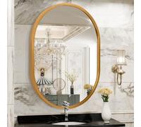 JJUUYOU Specchio ovale da parete per bagno Specchi con cornice in metallo per montaggio a parete 40 × 30 cm Piccolo specchio in lega di alluminio dorato decorativo per soggiorno, camera da letto