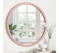 JJUUYOU Specchio rotondo da parete, 60 cm, con cornice in legno vintage, specchi circolari per bagno, soggiorno, camera da letto, dormitorio, bagno, rosa