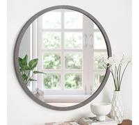 JJUUYOU Specchio rotondo da parete giallo rotondo 40 cm, cornice in legno vintage per bagno, soggiorno, camera da letto, dormitorio, bagno, grigio