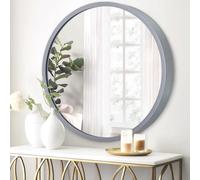 JJUUYOU Specchio rotondo da parete in metallo, cornice in legno, specchio in vetro HD per bagno, specchi circolari da appendere per arredamento, cornice in metallo, specchi moderni per soggiorno