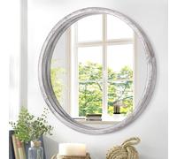 JJUUYOU Specchio rotondo da parete per bagno, rustico bianco vanity con cornice in legno, piccolo circolare per ingresso, soggiorno, camera da letto, dormitorio decorativo