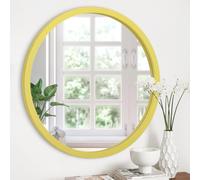 JJUUYOU Specchio rotondo da parete rotondo, 60 cm, giallo, rotondo, vintage, per bagno, con cornice in legno, per soggiorno, camera da letto, bagno, dormitorio