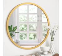 JJUUYOU Specchio rotondo da parete rotondo per bagno, specchio cosmetico dorato, cornice in legno vintage, piccolo specchio per trucco rustico per soggiorno, camera da letto, dormitorio