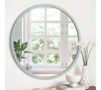 JJUUYOU Specchio rotondo Miror con cornice in legno, specchio circolare da parete, decorativo, per dormitorio, bagno, soggiorno, verde