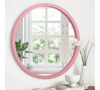JJUUYOU Specchio rotondo rotondo giallo da 40 cm, con cornice in legno vintage, specchio decorativo per bagno, soggiorno, camera da letto, dormitorio, rosa