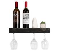 JJUUYOU Supporto da parete in legno per calici da parete, per bottiglie di vino e bicchieri, da appendere fino a 5 bottiglie e 5 bicchieri da vino, 43 cm