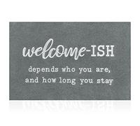 JJUUYOU Tappetini di benvenuto per esterni ingresso interno con retro in gomma antiscivolo divertente benvenuto-ish durevole zerbino decorazione ingresso per casa colonica, grigio chiaro