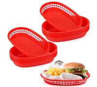 JJWNMLL cestino per patatine fritte,cestini per alimenti pane in plastica riutilizzabile,per panini hamburger,patatine,festa di compleanno per bambini ((27 * 17cm)-Rosso-16pcs)