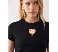 JJXX - Amour - T-shirt taglio corto e stretto nera con applicazione-Nero 34