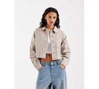 JJXX - Camicia giacca corta in twill beige a righe-Neutro 36