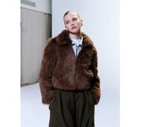 JJXX - Cappotto in pelliccia sintetica marrone con zip 40-42