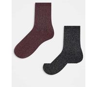 JJXX - Confezione da 2 paia di calzini bordeaux misto con glitter-Nero One Size
