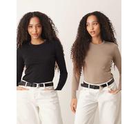 JJXX - Confezione da 2 top a maniche lunghe nero e tonalità neutra 40-42