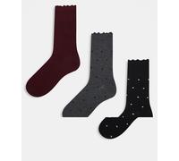 JJXX - Confezione da 3 paia di calzini neri, grigi e bordeaux a pois-Nero One Size