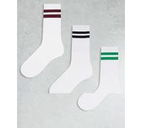 JJXX - Confezione da 3 paia di calzini sportivi bianchi con righe nere bordeaux e verdi-Multicolore One Size