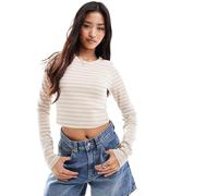 JJXX - Feline - Maglietta a maniche lunghe corta beige a righe e a coste-Neutro 34