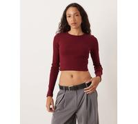 JJXX - Feline - T-shirt bordeaux a coste a maniche lunghe-Rosso 36