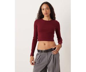 JJXX - Feline - T-shirt bordeaux a coste a maniche lunghe-Rosso 38