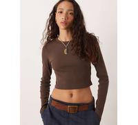 JJXX - Feline - T-shirt marrone a coste a maniche lunghe 34