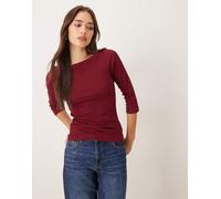 JJXX - Fifi - Maglietta a maniche lunghe bordeaux con scollo a barchetta-Rosso 34