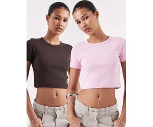 JJXX - Florie - Confezione da due T-shirt baby corte a coste marrone e rosa 44