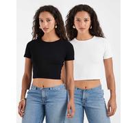 JJXX - Florie - Confezione da due T-shirt baby corte a coste nera e bianca-Nero 38