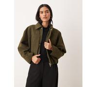 JJXX - Giacca in pelle scamosciata color oliva-Marrone 38