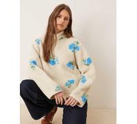 JJXX - Giacca teddy beige con stampa floreale e zip corta-Neutro 46