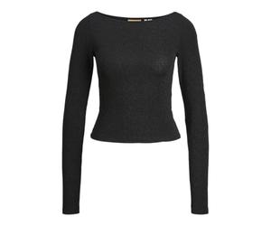 JJXX Jxsigga STR Glitter Boatneck LS Top Jrs Maglietta a Maniche Lunghe, Nero, S Donna