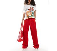 JJXX - Pantaloni ampi rossi in misto lino-Rosso L L32