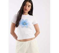 JJXX - T-shirt aderente bianca con stampa di fiore blu-Bianco 38