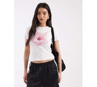 JJXX - T-shirt aderente bianca con stampa di fiore rosa-Bianco 44