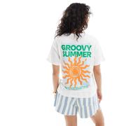 JJXX - T-shirt baby squadrata bianca con stampa di sole-Bianco 36