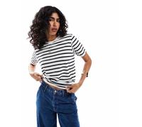 JJXX - T-shirt corta oversize bianca a righe nere-Nero 44