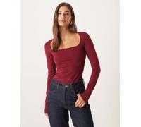 JJXX - Top a maniche lunghe con scollo quadrato bordeaux-Rosso 36